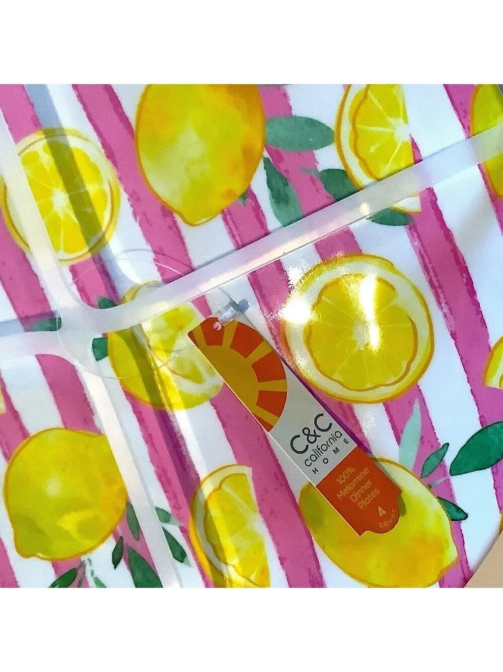C & C California Home Lemons Dinner Plates Melamine Set Of 4 New
